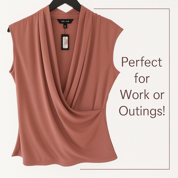 NWT, RW &CO US M FeminineTop Sleeveless Draped Blouse dusty rose Office Chic - Picture 1 of 8